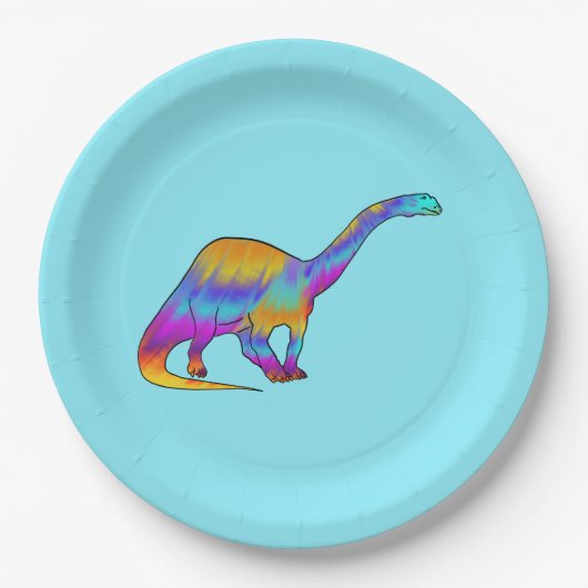Farbenfrohe Brontosaurus Psychedelic Dinosaurier A Pappteller (Vorderseite)