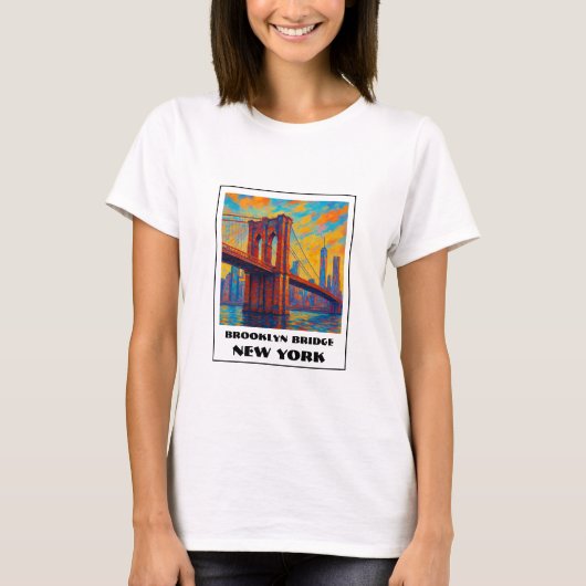 Farbenfrohe Brooklyn Bridge NYC Reise T-Shirt (Vorderseite)