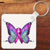 Farbenfrohe Brustkrebserkrankung Schmetterling Schlüsselanhänger (Rückseite)