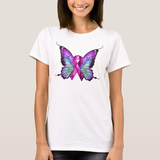Farbenfrohe Brustkrebserkrankung Schmetterling T-Shirt (Vorderseite)