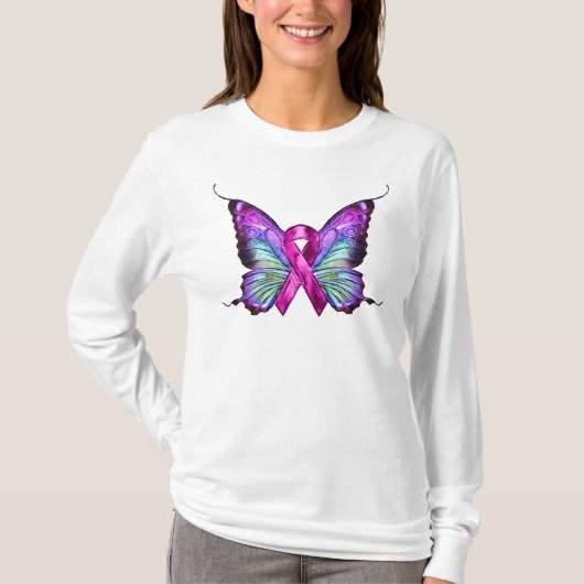 Farbenfrohe Brustkrebserkrankung Schmetterling T-Shirt (Vorderseite)