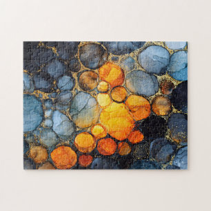 Farbenfrohe Bubble Textur mit Gold Fluid Art Puzzle