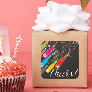 Farbenfrohe Bubbly Flaschen Moderne Spaß fürs neue Quadratischer Aufkleber