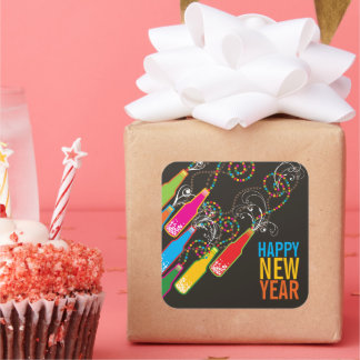 Farbenfrohe Bubbly Flaschen Moderne Spaß fürs neue Quadratischer Aufkleber