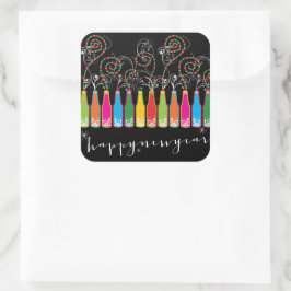 Farbenfrohe Bubbly Flaschen Moderne Spaß fürs neue Quadratischer Aufkleber