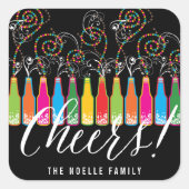 Farbenfrohe Bubbly Flaschen Moderne Spaß fürs neue Quadratischer Aufkleber (Vorderseite)