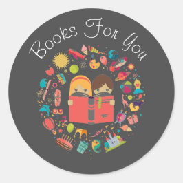 Farbenfrohe Bücher für das Design von Büchern Runder Aufkleber