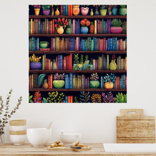 Farbenfrohe Buchregale Poster Print (Küche)
