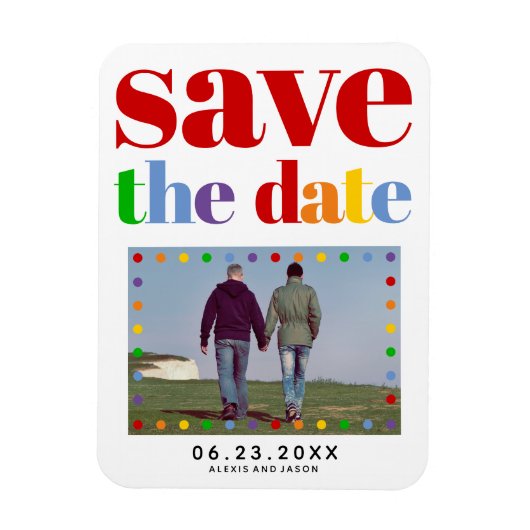 Farbenfrohe Buchstaben rot Save the Date schwules Magnet (Vertikal)