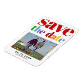 Farbenfrohe Buchstaben rot Save the Date schwules Magnet (Linke Seite)
