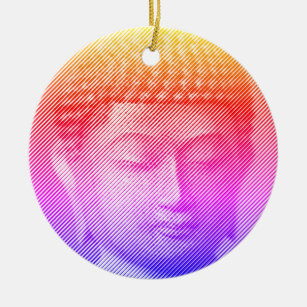 Farbenfrohe Buddha-Statue aus Linien Keramik Ornament