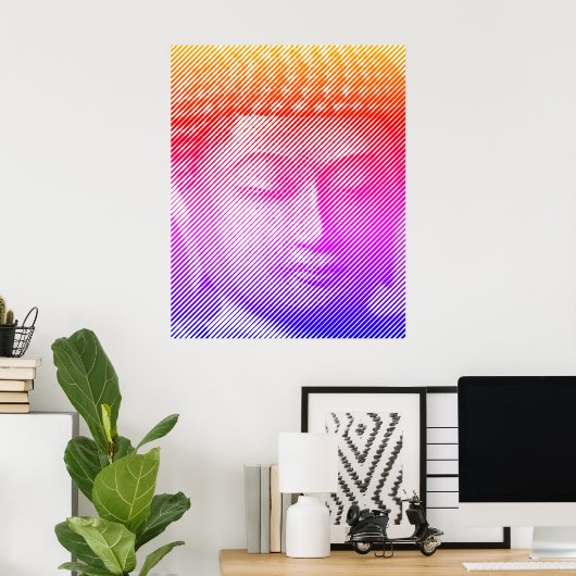 Farbenfrohe Buddha-Statue aus Linien Poster (Heimbüro)