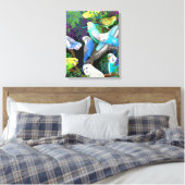 Farbenfrohe Budgerigar-Parakeets ummantelt von Can Leinwanddruck (Insitu (Schlafzimmer))