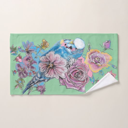 Farbenfrohe Budgie Budgerigar Rose GreenTowel Set (Handtuch)
