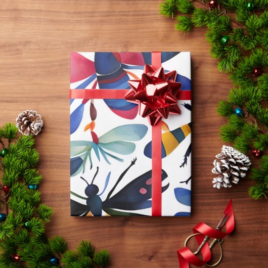 Farbenfrohe Bugs Whimsikäre Insekten Kunst Geschenkpapier (Feiertagsgeschenk)