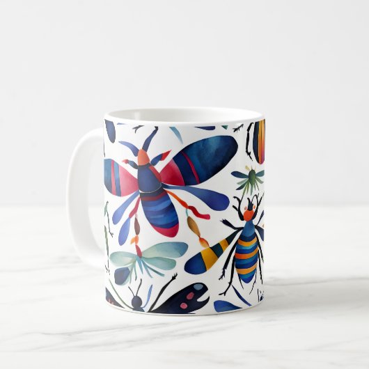 Farbenfrohe Bugs Whimsikäre Insekten Kunst Kaffeetasse (Vorderseite Links)