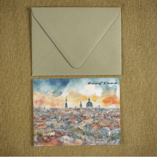 Farbenfrohe Bukarest Rumänien Aquarelle Stadtansic Postkarte