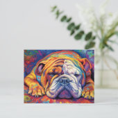 Farbenfrohe Bulldogin Postkarte (Stehend Vorderseite)