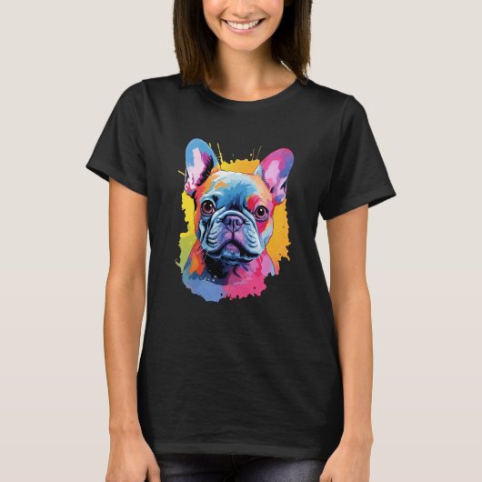 Farbenfrohe Bulldogin T-Shirt (Vorderseite)