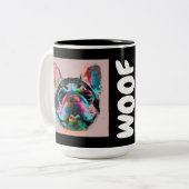 Farbenfrohe Bulldogin Zweifarbige Tasse (Vorderseite Links)