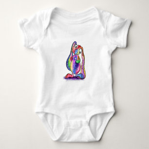Farbenfrohe Bunny mit Blume Baby Bodysuit Strampler