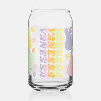 Farbenfrohe Bunny Pattern mit Retro Name Akzent Dosenglas