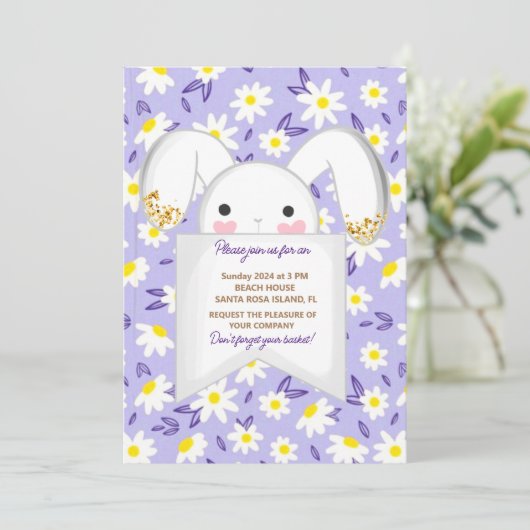 Farbenfrohe Bunny Rabbit Ostereier Hunt Brunch Einladung (Stehend Vorderseite)