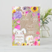 Farbenfrohe Bunny Rabbit Ostereier Hunt Brunch Inv Einladung (Stehend Vorderseite)