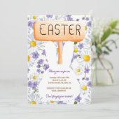 Farbenfrohe Bunny Rabbit Ostereier Hunt Brunch Inv Einladung (Stehend Vorderseite)