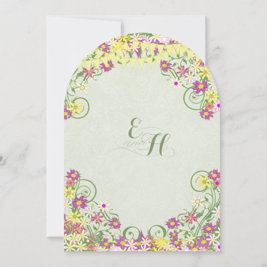 Farbenfrohe bunt Pennant Wirble Blumenhochzeit Einladung (Rückseite)