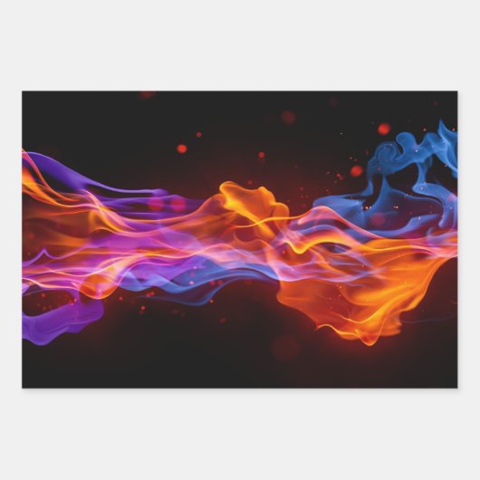 Farbenfrohe, bunte Flammen Geschenkpapier Set (Vorderseite)