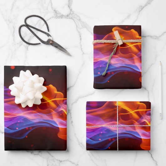 Farbenfrohe, bunte Flammen Geschenkpapier Set (Vorderseite)