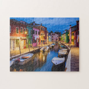 Farbenfrohe Burano Häuser am Abend Venedig Italien Puzzle