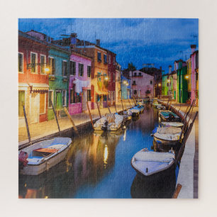 Farbenfrohe Burano Häuser am Abend Venedig Italien Puzzle