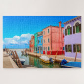 Farbenfrohe Burano Häuser mit Boote Venedig Italie Puzzle (Horizontal)