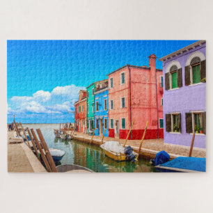 Farbenfrohe Burano Häuser mit Boote Venedig Italie Puzzle