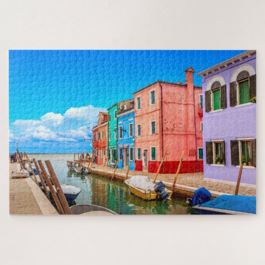 Farbenfrohe Burano Häuser mit Boote Venedig Italie Puzzle (Horizontal)