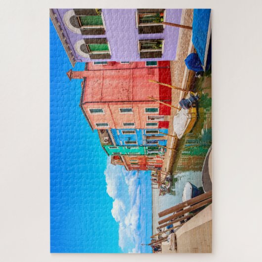 Farbenfrohe Burano Häuser mit Boote Venedig Italie Puzzle (Vertikal)
