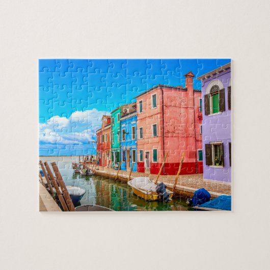 Farbenfrohe Burano Häuser mit Boote Venedig Italie Puzzle (Horizontal)