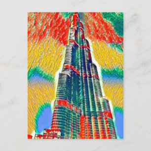 Farbenfrohe Burj Khalifa farbenfrohe Malerei Postkarte