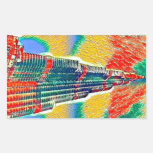 Farbenfrohe Burj Khalifa farbenfrohe Malerei Rechteckiger Aufkleber