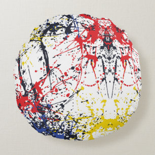 Farbenfrohe Burst: Ein Spiel zufälliger Abstürze Rundes Kissen