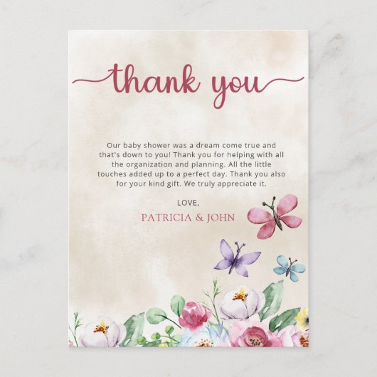Farbenfrohe Butterflies Babydusche Danke Postkarte (Vorderseite)