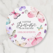 Farbenfrohe Butterflies Babydusche Geschenkanhänger (Rückseite)