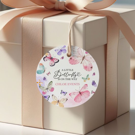 Farbenfrohe Butterflies Babydusche Geschenkanhänger