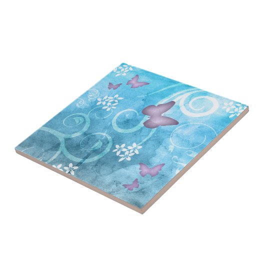 Farbenfrohe Butterfly Aquarellbilder Fliese (Seite)