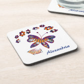 Farbenfrohe Butterfly-Blume Wasserfarben-Muster Getränkeuntersetzer (Linke Seite)