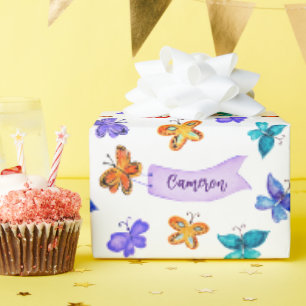 Farbenfrohe Butterfly Doodle Niedlich Personalisie Geschenkpapier