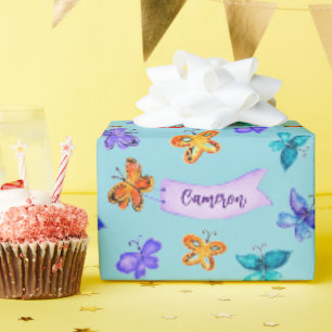 Farbenfrohe Butterfly Doodle Niedlicher Himmel Geschenkpapier