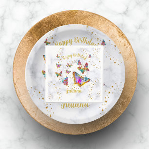 Farbenfrohe Butterfly Geburtstagsparty Serviette